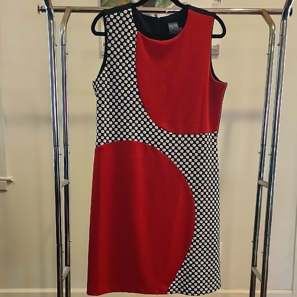 Red and Black Asymmetrical Sheath Midi Dress